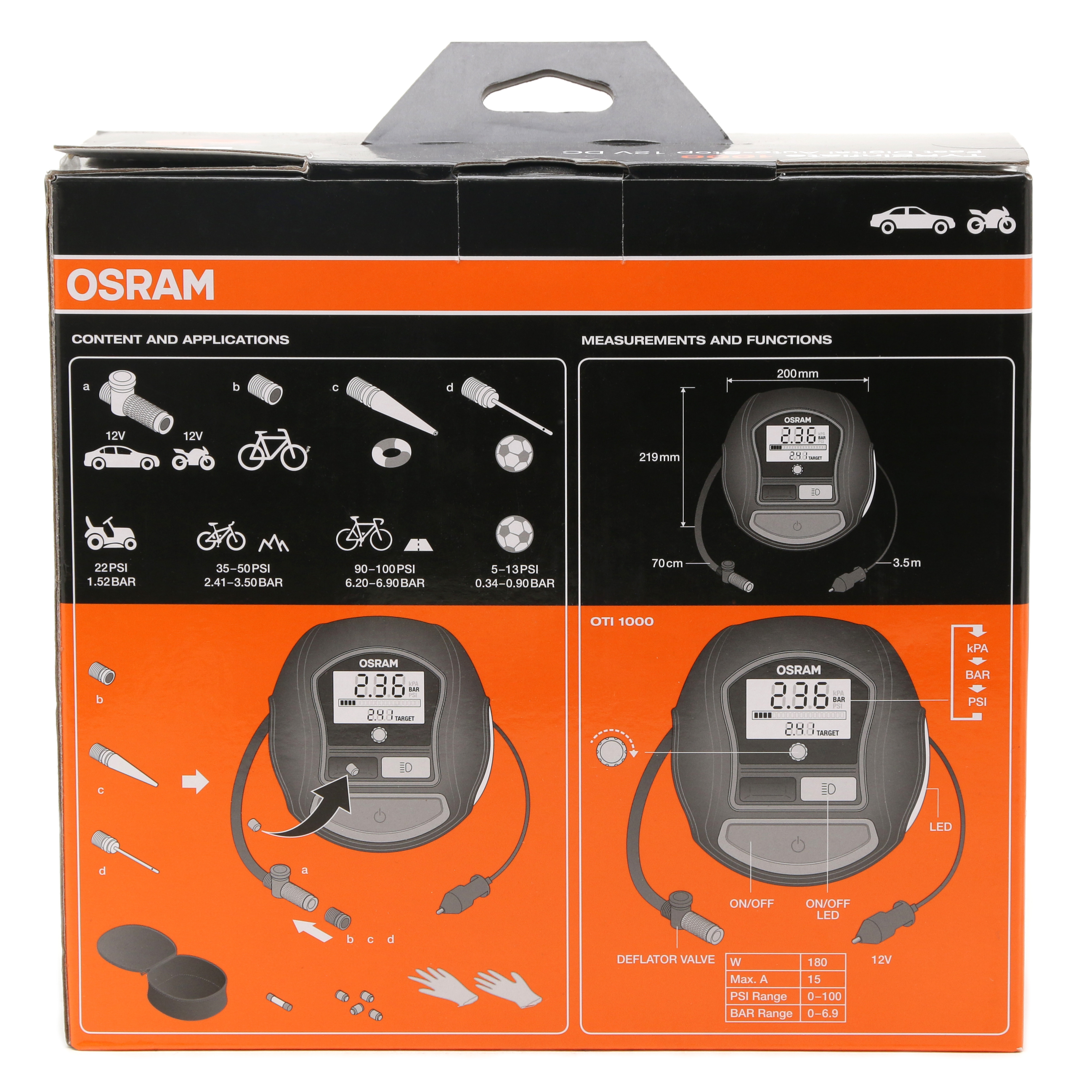 Osram TYREinflate 1000 Schnelle Reifenpumpe mit Kabel